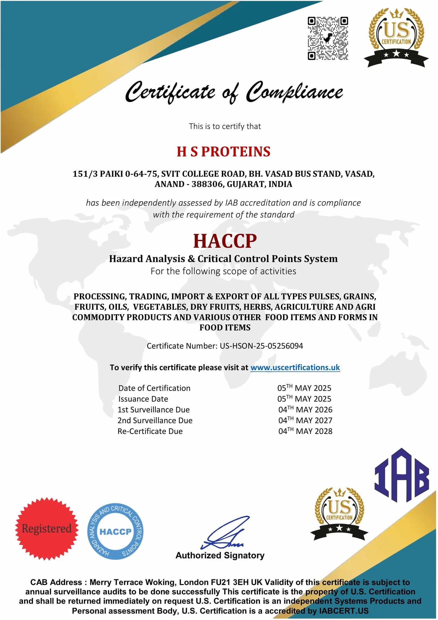 HACCP certificate