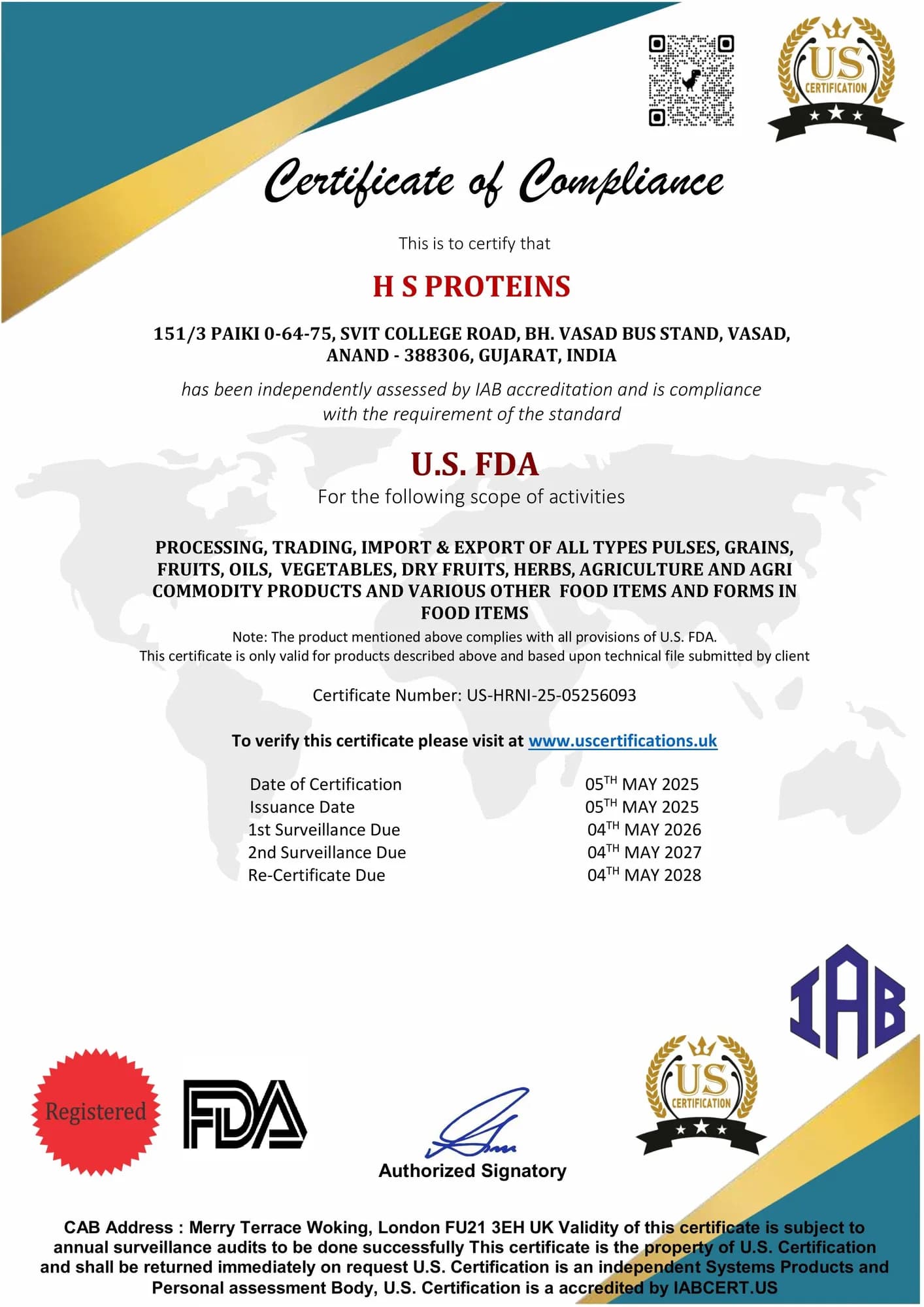 US FDA certificate